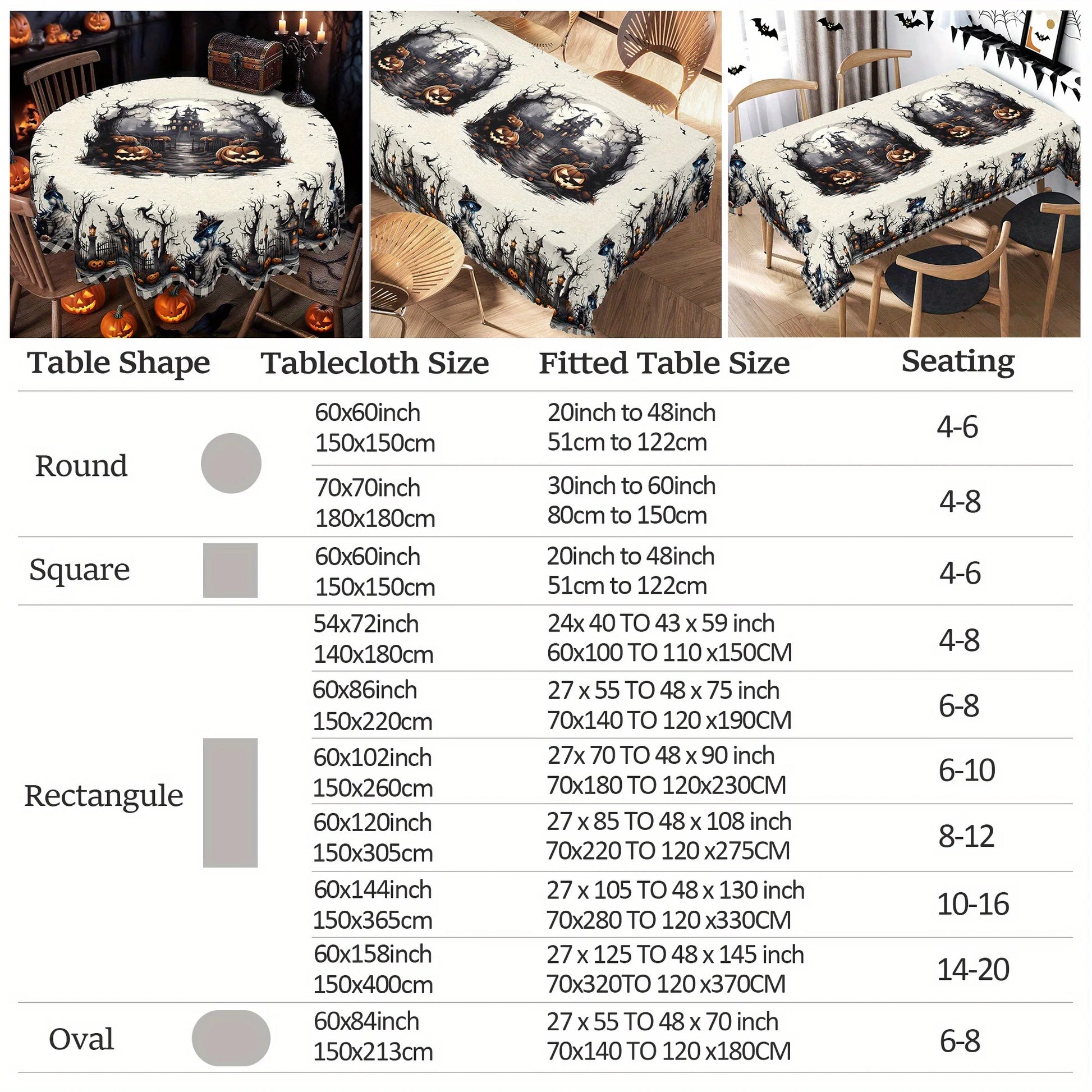 Haunted castle pumpkin Halloween tablecloth with spooky decor
