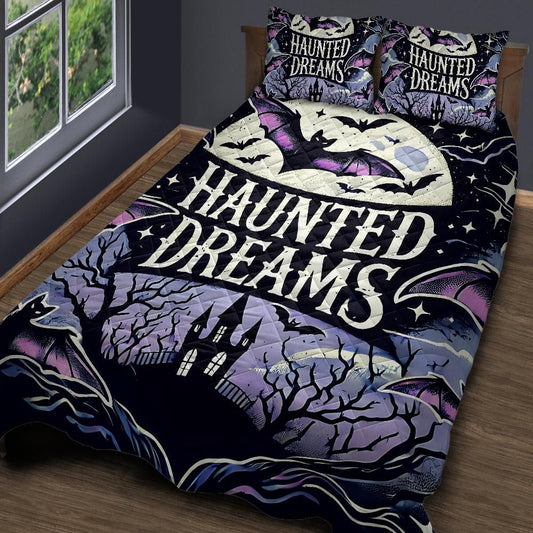 Haunted Dreams Halloween Gothic Bat Quilt Bedding Set-MoonChildWorld