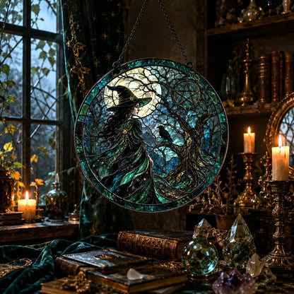 Haunted Forest Witch Glass Suncatcher - sunlight glow