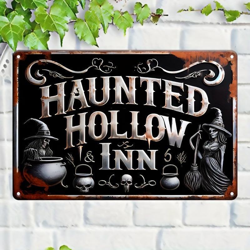 Haunted Hollow Inn Metal Sign Witch Wall Decor Halloween Welcome Sign-MoonChildWorld