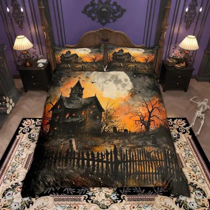 Haunted House Gothic Castle Halloween Bedding Set Witch Duvet Covers Home Decor-MoonChildWorld