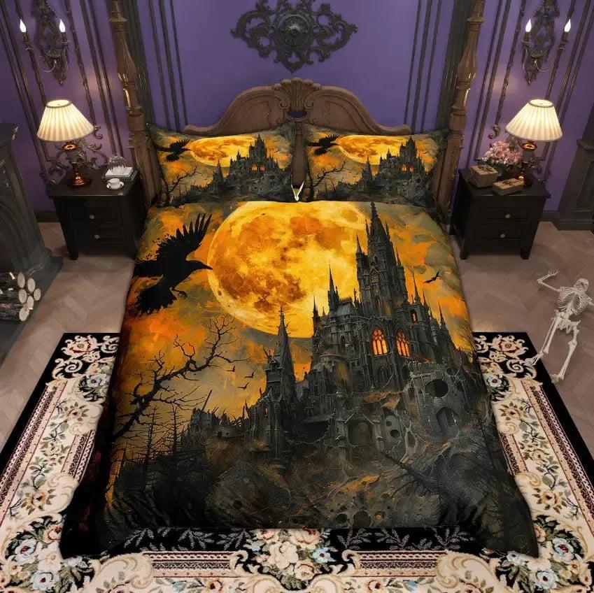 Haunted House Gothic Castle Halloween Bedding Set Witch Duvet Covers Home Decor-MoonChildWorld