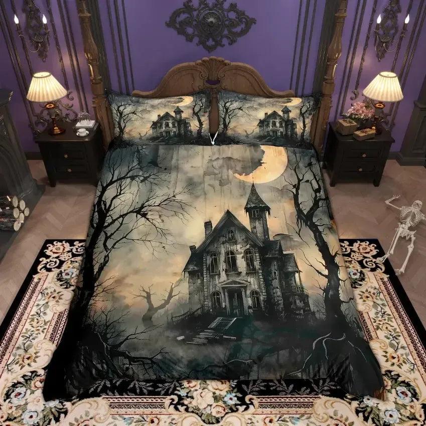 Haunted House Gothic Castle Halloween Bedding Set Witch Duvet Covers Home Decor-MoonChildWorld