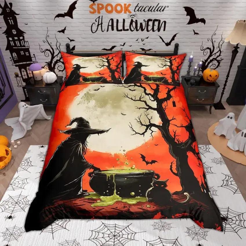 Haunted House Gothic Castle Halloween Bedding Set Witch Duvet Covers Home Decor-MoonChildWorld