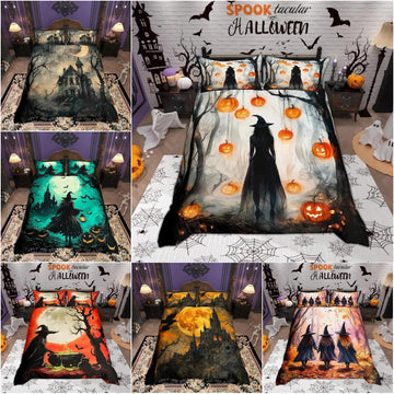 Haunted House Gothic Castle Halloween Bedding Set Witch Duvet Covers Home Decor-MoonChildWorld