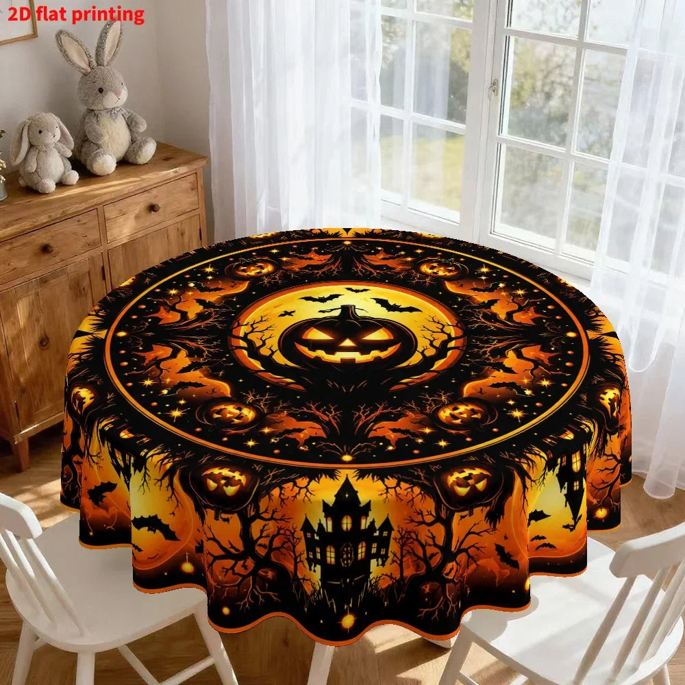 Haunted house pumpkin round tablecloth for Halloween decor