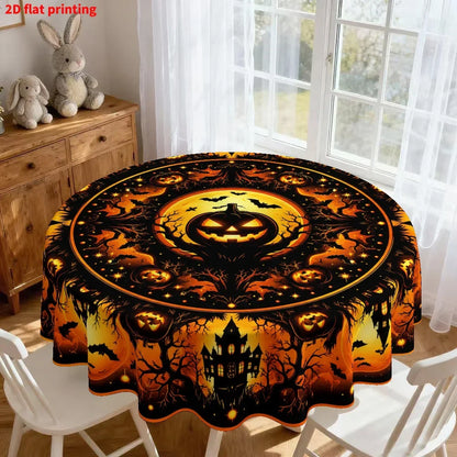 Haunted house pumpkin round tablecloth for Halloween decor