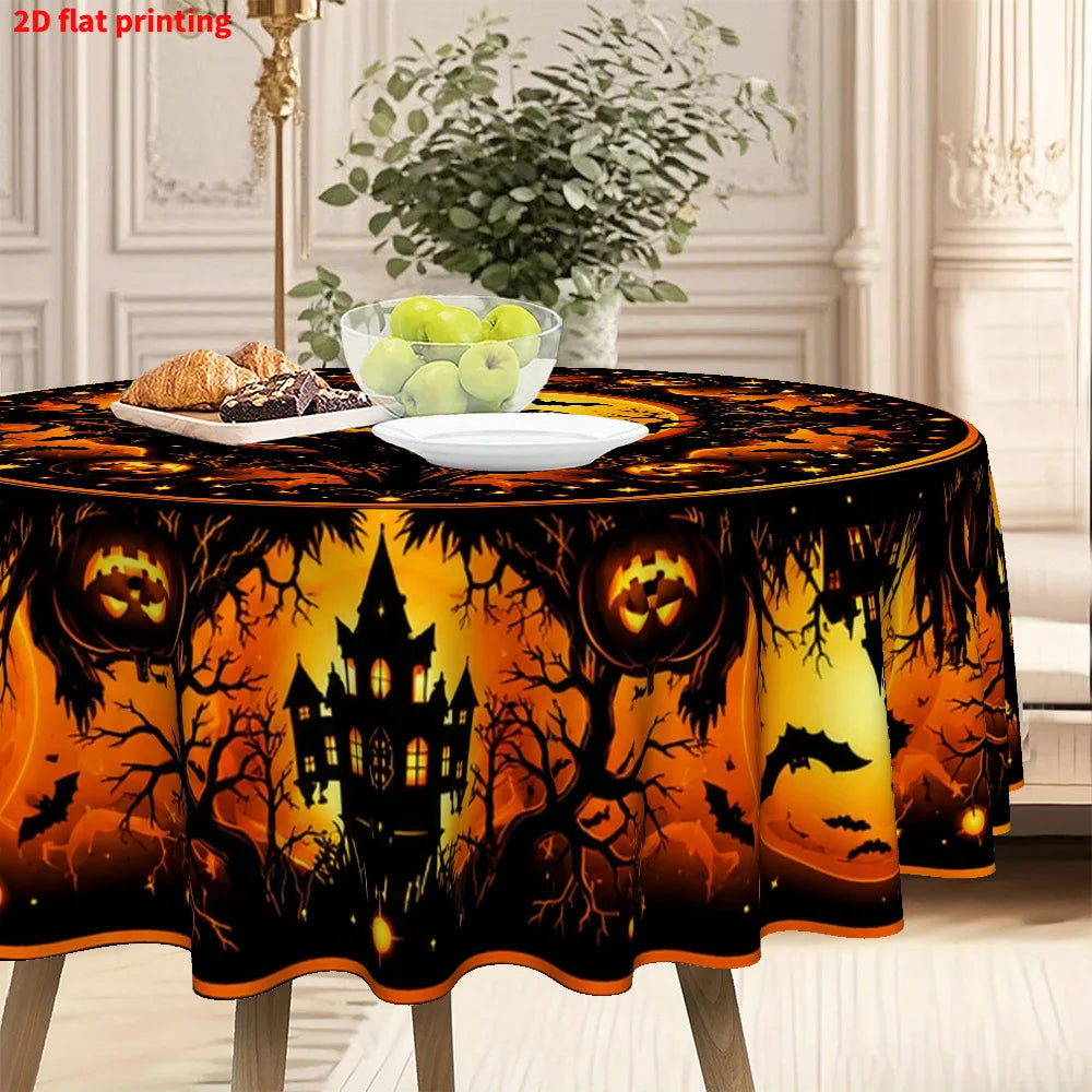 Haunted house pumpkin round tablecloth for Halloween decor