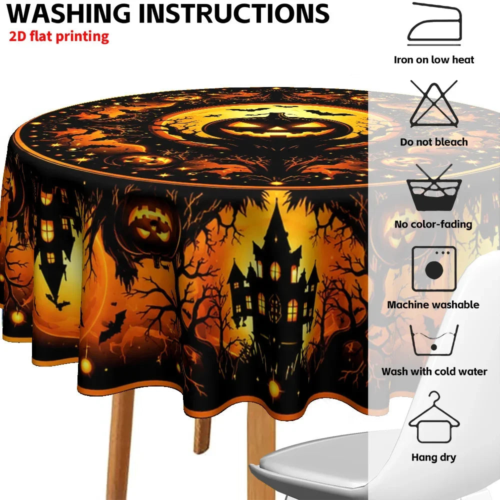 Haunted house pumpkin round tablecloth for Halloween decor