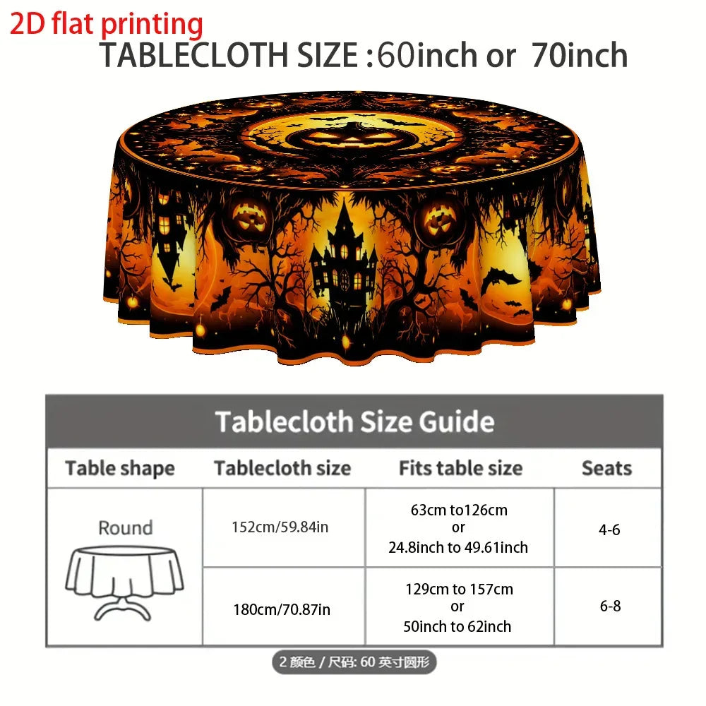Haunted house pumpkin round tablecloth for Halloween decor
