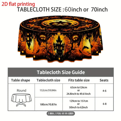 Haunted house pumpkin round tablecloth for Halloween decor