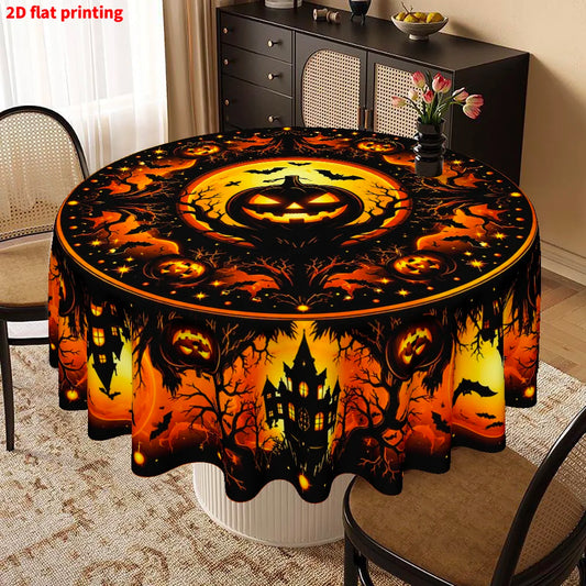Haunted house pumpkin round tablecloth for Halloween decor