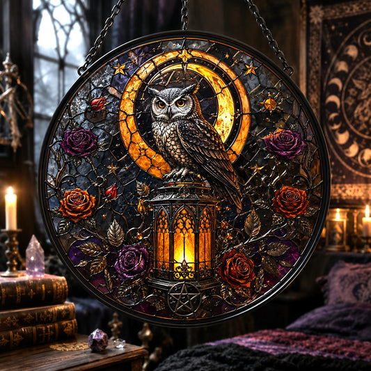 Haunted Lantern Owl Glass Suncatcher - window display