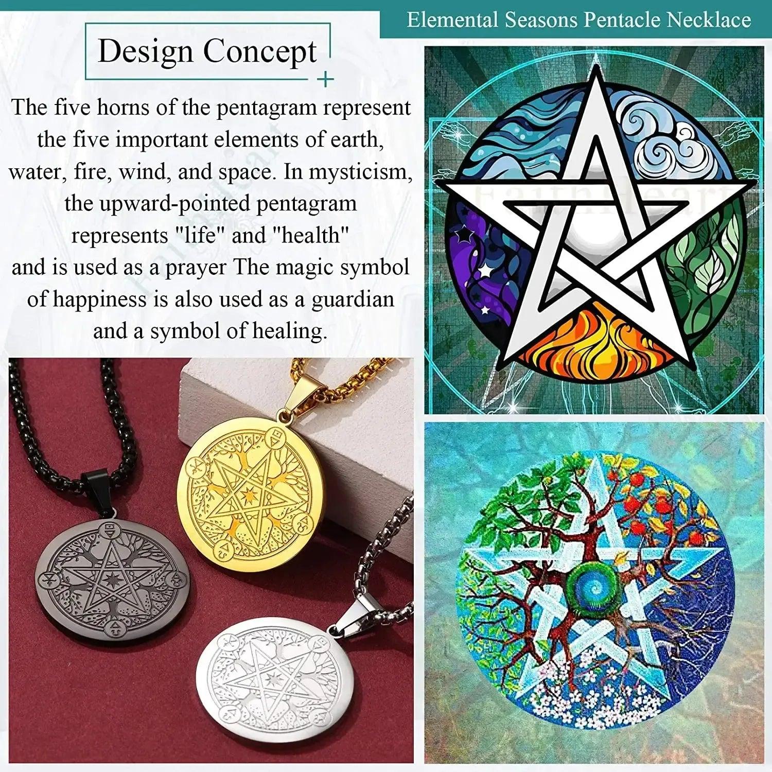 Wicca Pentagram Necklace Five Elements Spirit - Pagan Pentacle Necklace Amulet Jewelry-MoonChildWorld
