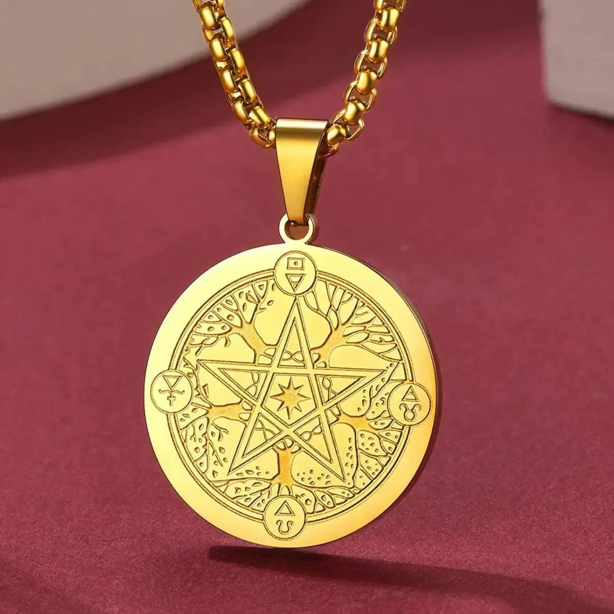 Wicca Pentagram Necklace Five Elements Spirit - Pagan Pentacle Necklace Amulet Jewelry-MoonChildWorld