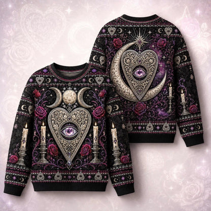 Heart Planchette Sweater Crescent Moon Candle Rose Knit front and back together