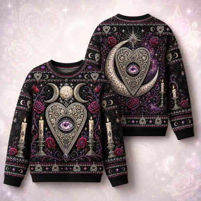 Heart Planchette Sweater Crescent Moon Candle Rose Knit front and back together