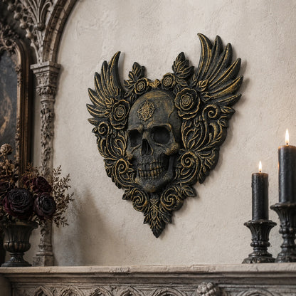 Gothic heart skull relief – wall hanging side view