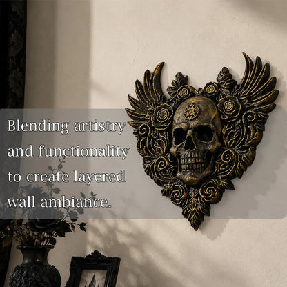 Rose skull wall plaque – witchy gothic home decor styled on wall