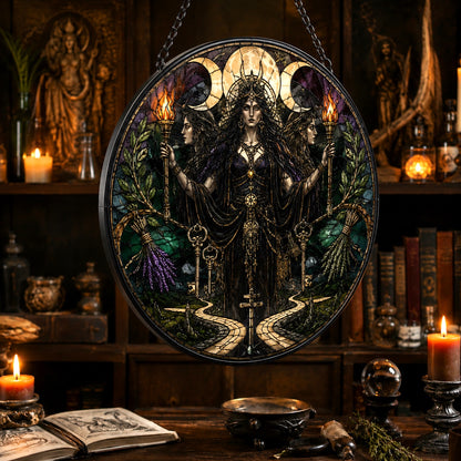 Hecate Crossroads Goddess Glass Suncatcher - close up detail