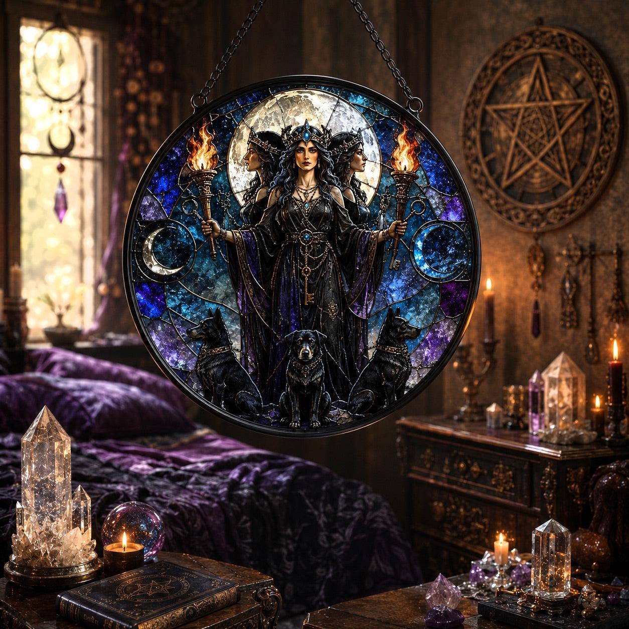Hecate Goddess Glass Suncatcher - sunlight glow