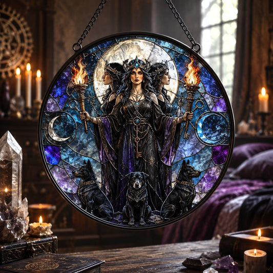 Hecate Goddess Glass Suncatcher - window display