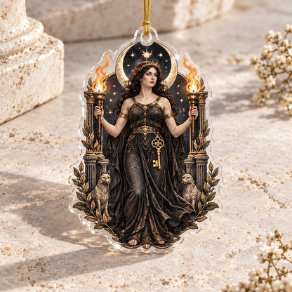 Hecate Goddess Pagan Acrylic Ornament Set – Witchy Crossroads Yule Decor – Torchbearer Hecate ornament