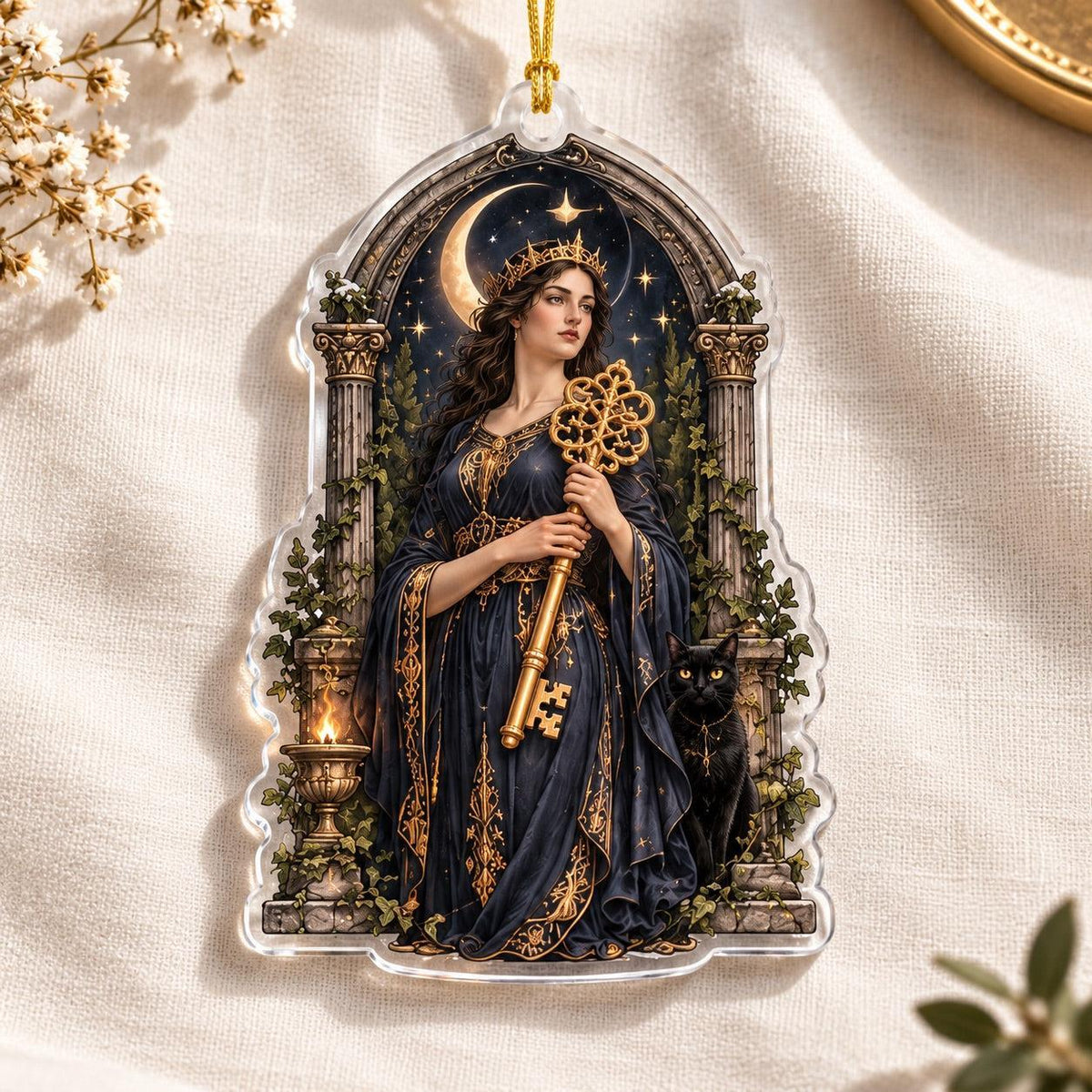 Hecate Goddess Pagan Acrylic Ornament Set – Witchy Crossroads Yule Decor – Temple Key Hecate ornament