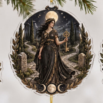 Hecate Goddess Pagan Acrylic Ornament Set – Witchy Crossroads Yule Decor – Crossroads Hecate ornament