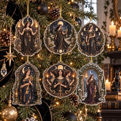 Hecate Goddess Pagan Acrylic Ornament Set – Witchy Crossroads Yule Decor – set of 6 acrylic ornaments