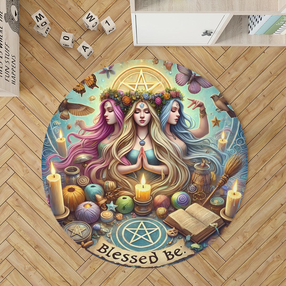 Hecate Goddess Wicca Round Rug Triple Goddess Carpet for Pagan Home Decor-MoonChildWorld