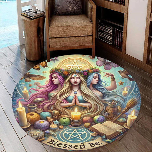 Hecate Goddess Wicca Round Rug Triple Goddess Carpet for Pagan Home Decor-MoonChildWorld