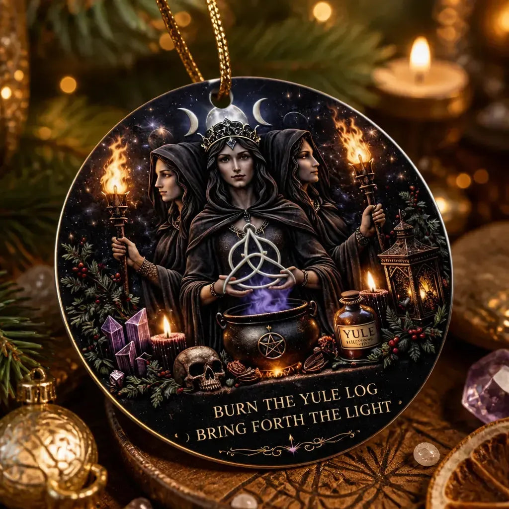 Hecate Goddess Yule Ceramic Ornament – Triple Goddess Witchy Christmas Ornament_mockup_2.webp