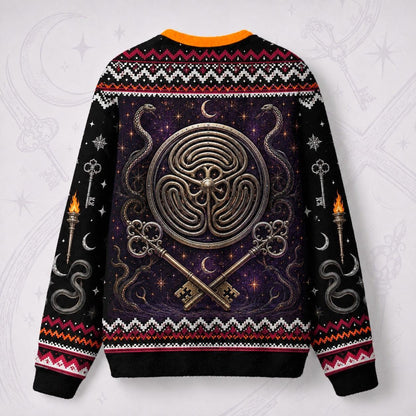 Hecate Sweater Torch Key Labyrinth Crossroads Pagan Knit back view