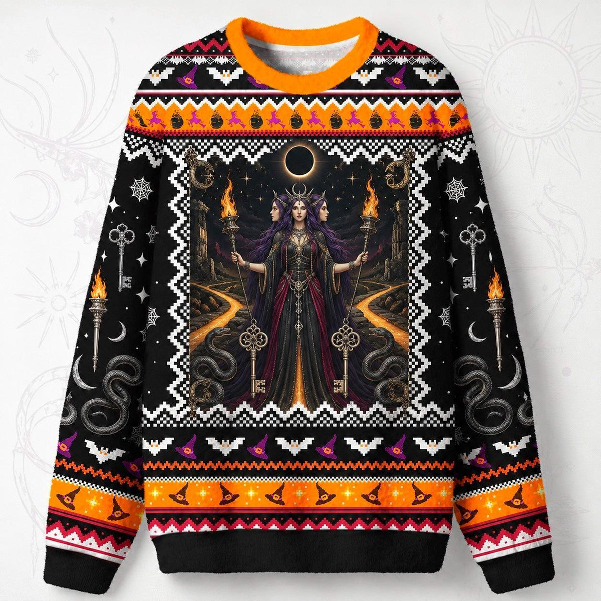 Hecate Sweater Torch Key Labyrinth Crossroads Pagan Knit front view