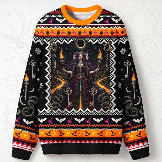 Hecate Sweater Torch Key Labyrinth Crossroads Pagan Knit front view