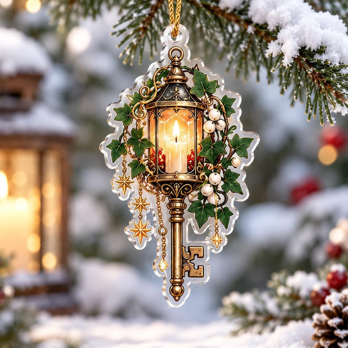 Hecate Keys Yule Acrylic Ornament Set – Pagan Witchy Christmas Decor – Lantern Key ornament