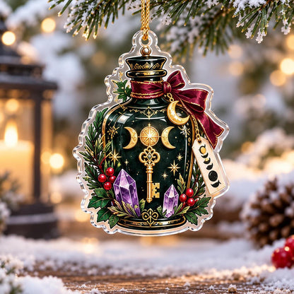 Hecate Keys Yule Acrylic Ornament Set – Pagan Witchy Christmas Decor – Potion Bottle Key ornament