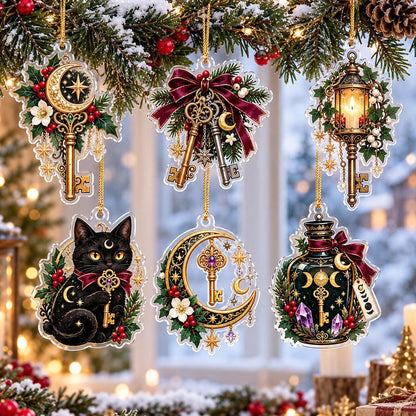 Hecate Keys Yule Acrylic Ornament Set – Pagan Witchy Christmas Decor – set of 6, another view