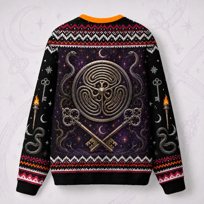 Hecate Sweater Torch Key Labyrinth Crossroads Pagan Knit back view