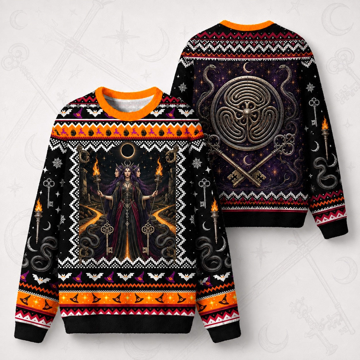 Hecate Sweater Torch Key Labyrinth Crossroads Pagan Knit front and back together