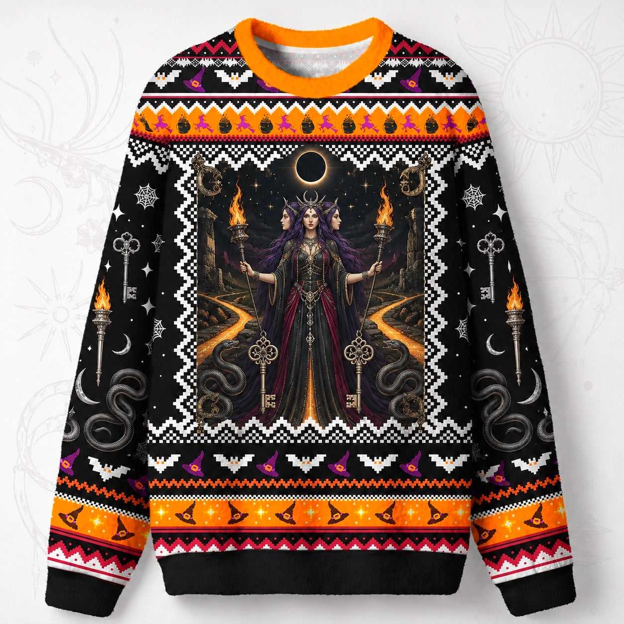 Hecate Sweater Torch Key Labyrinth Crossroads Pagan Knit front view