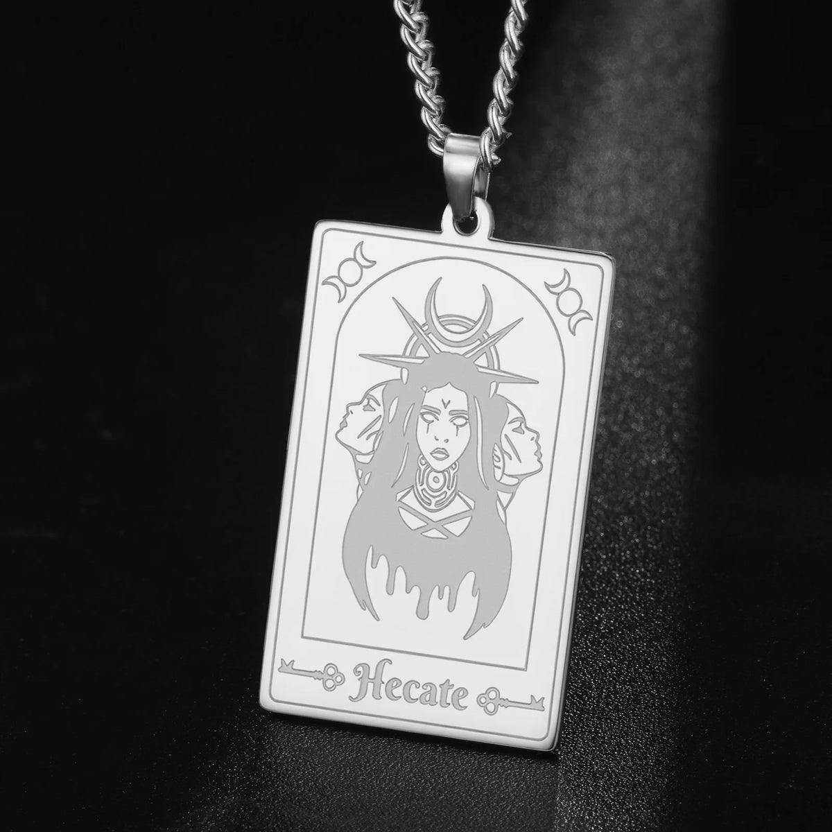 Size reference for the Hecate triple moon tarot necklace
