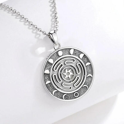 Stunning 925 Sterling Silver Hecate Wheel necklace with Moon Phases, Witchcraft Jewelry.