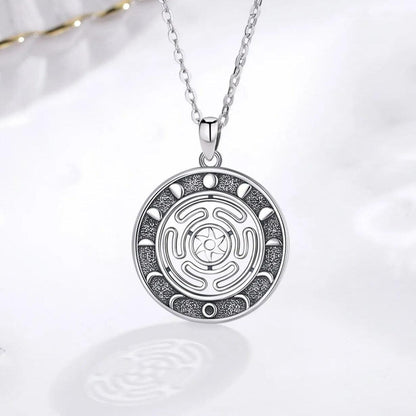 Magnificent 925 Sterling Silver Hecate Wheel necklace with Moon Phases, Witchcraft Jewelry.