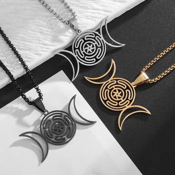 Hecate Wheel Triple Moon Necklace Wicca Jewelry-MoonChildWorld