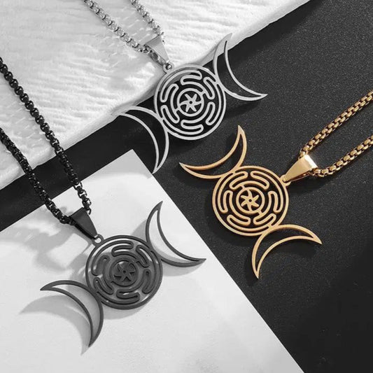 Hecate Wheel Triple Moon Necklace Wicca Jewelry