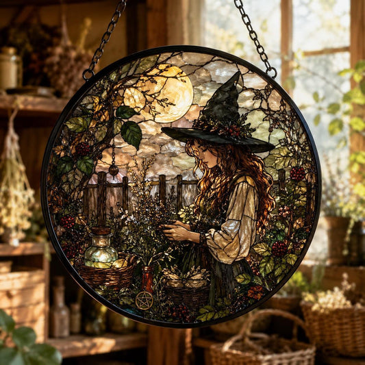 Hedge Witch Herbal Garden Glass Suncatcher - window display