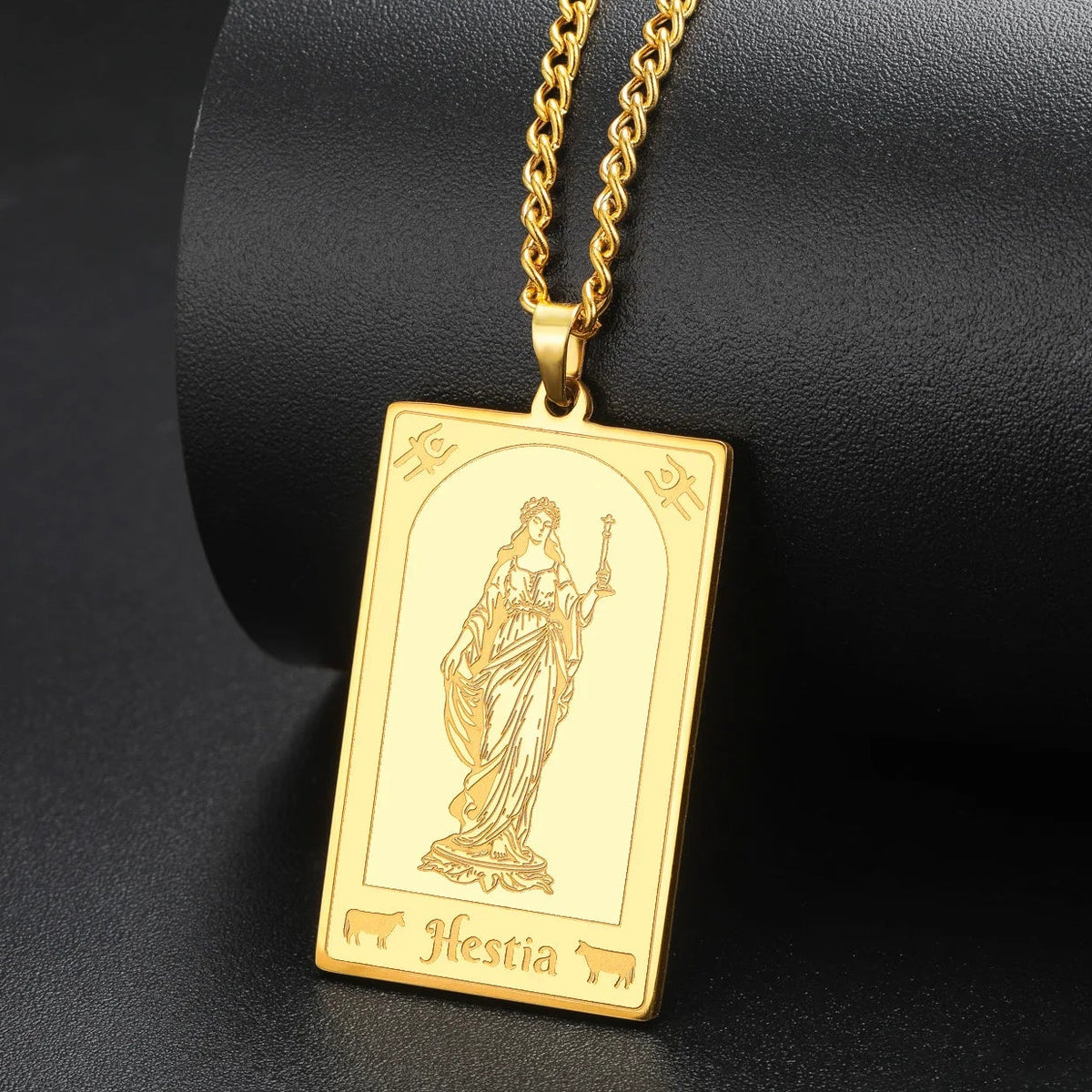 Hestia necklace shown flat with its link chain