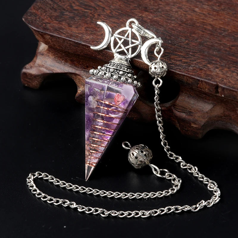 Hexagon Cone Crystal Pendulum Seven Chakra Natural Stone Pendant-MoonChildWorld